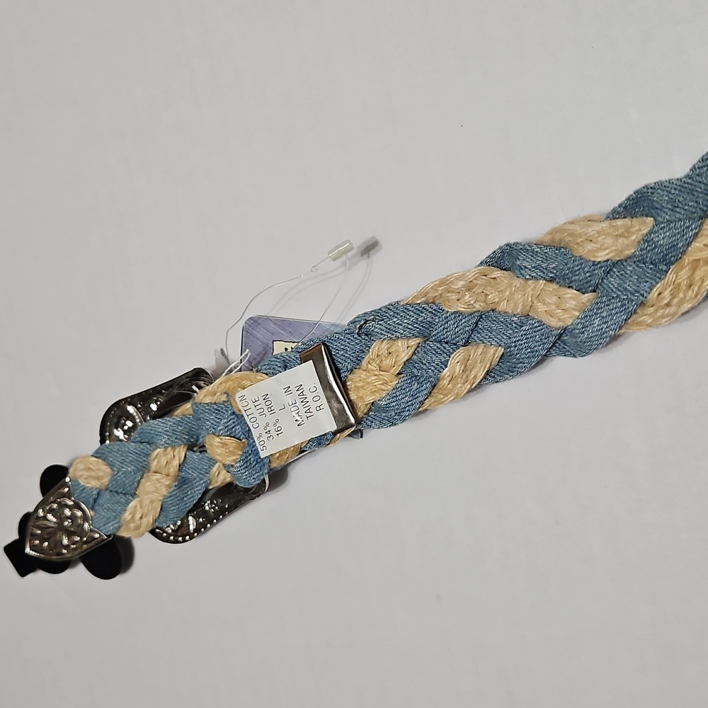Chic Woven Belt in Blue and Cream Size L - Picture 3 of 10